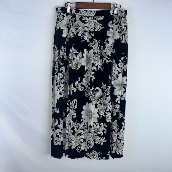 Alfred Dunner Skirt Womens 10W Black Midi Pull On Elastic Waist A Line Pleated - Picture 1 of 7